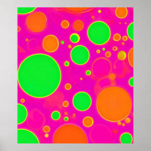 Neon Roze & Groen Retro Cirkel Ontwerp Poster