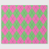 Neon Roze Groene Argyle Diamant Patroon Cadeaupapier (Vlak)