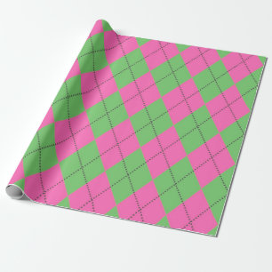 Neon Roze Groene Argyle Diamant Patroon Cadeaupapier