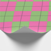 Neon Roze Groene Argyle Diamant Patroon Cadeaupapier (Hoek)