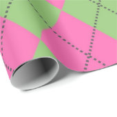 Neon Roze Groene Argyle Diamant Patroon Cadeaupapier (Rol Hoek)