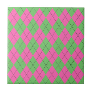 Neon Roze Groene Argyle Diamant Patroon Tegeltje