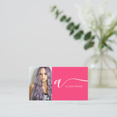 Neon roze haar make-up foto initiaal qr code visitekaartje (Staand voorkant)