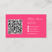 Neon roze haar make-up foto initiaal qr code visitekaartje (Achterkant)
