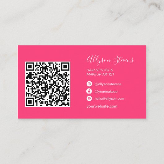 Neon roze haar make-up foto initiaal qr code visitekaartje (Achterkant)
