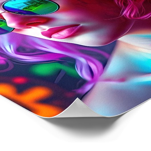 Neon Roze-Haired Vrouw Met Reflecterende Bril - M Poster (Hoek)