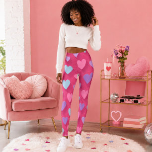 Neon Roze Hart Patroon  Leggings