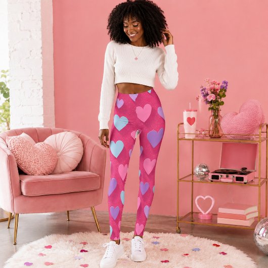 Neon Roze Hart Patroon Leggings