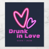Neon Roze Harten Dronken van Liefde Trouwen Wijn Etiket (Enkel label)