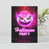 Neon Roze Jack O Lantern Disco Bal Halloween Kaart (Staand voorkant)