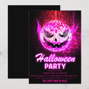 Neon Roze Jack O Lantern Disco Bal Halloween Kaart