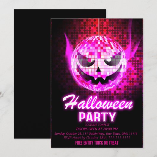 Neon Roze Jack O Lantern Disco Bal Halloween Kaart (Voorkant / Achterkant)