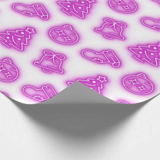 Neon Roze Kerstmis op Wit Cadeaupapier (Hoek)