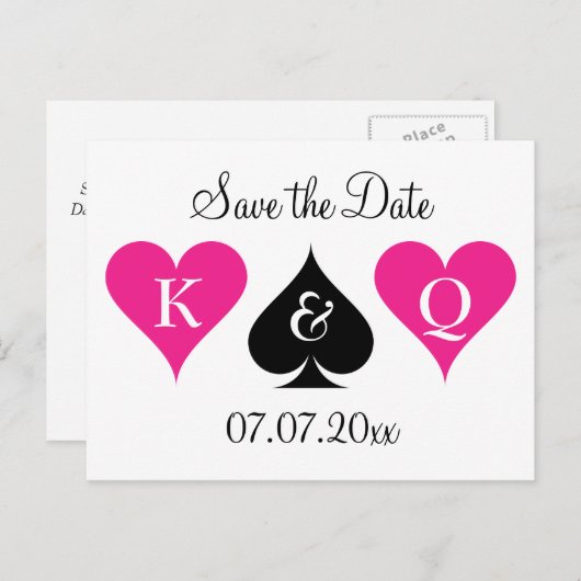 Neon roze Las Vegas bruiloft save the date briefka Aankondigingskaart (Voorkant / Achterkant)