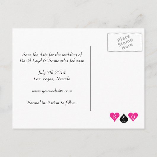 Neon roze Las Vegas bruiloft save the date briefka Aankondigingskaart (Achterkant)