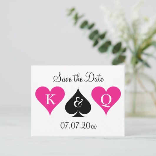 Neon roze Las Vegas bruiloft save the date briefka Aankondigingskaart (Staand voorkant)