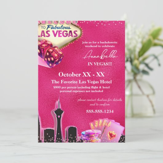 Neon Roze Las Vegas Silhouette Kaart (Staand voorkant)