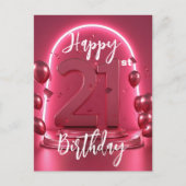 Neon Roze Lichtgevende Ballonnen Confetti 21e Verj Briefkaart (Voorkant)