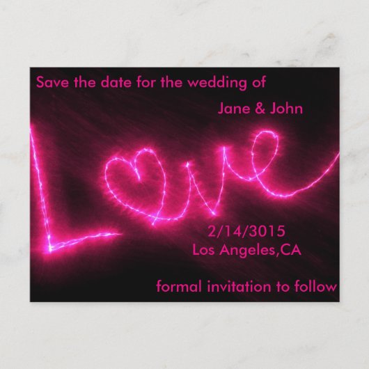 neon roze liefde met briefkaart voor date bruiloft (Voorkant)