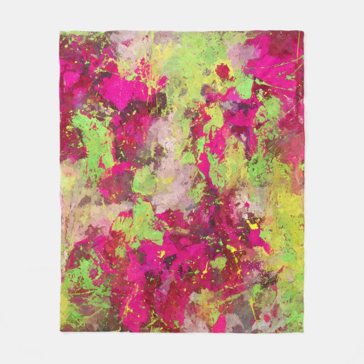 Neon Roze Lime Abstract Spat-art Dekbed Fleece Deken (Voorkant)