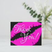 Neon Roze Lippenstift Calligrafie Dank Je Wel Zwar Briefkaart (Staand voorkant)