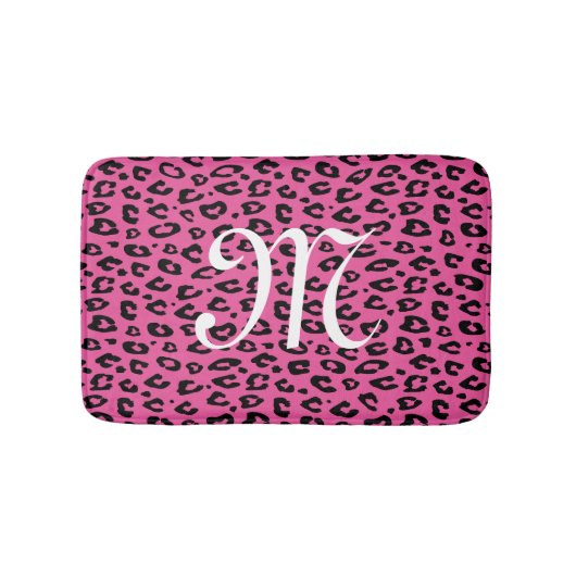 Neon roze luipaard dierprint monogram badmat (Voorkant)