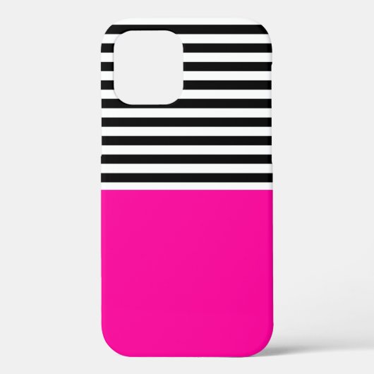 Neon roze met zwarte en witte strepen Case-Mate iPhone case (Achterkant)