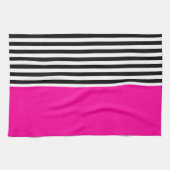 Neon roze met zwarte en witte strepen theedoek (Horizontaal)