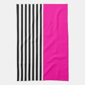 Neon roze met zwarte en witte strepen theedoek (Verticaal)