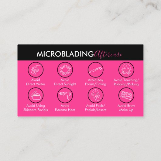 Neon Roze Microblading Genezing Nazorg Visitekaartje (Achterkant)