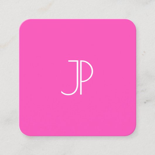Neon Roze Modern Elegant Monogram Sjabloon Trendy Vierkante Visitekaartje (Voorkant)