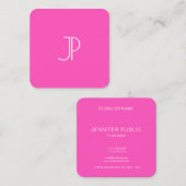 Neon Roze Modern Elegant Monogram Sjabloon Trendy Vierkante Visitekaartje (Voorkant / Achterkant)