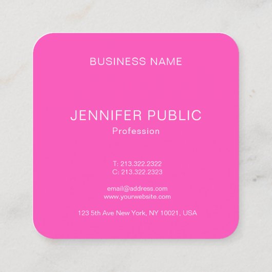 Neon Roze Modern Elegant Monogram Sjabloon Trendy Vierkante Visitekaartje (Achterkant)