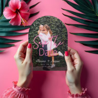 Neon Roze Moderne Script Foto Bewaar de Datum