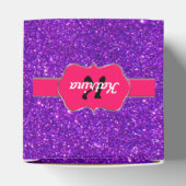 Neon Roze Monogram op Paarse Glitter Bedankdoosjes (Bovenkant)