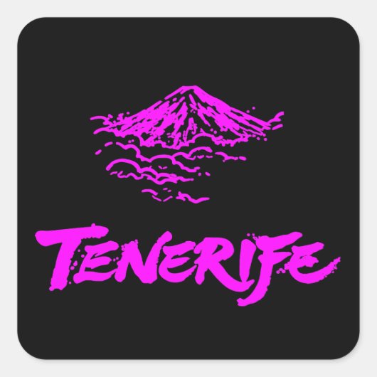 Neon Roze Mount Teide Tenerife Vuurberg Vierkante Sticker (Voorkant)