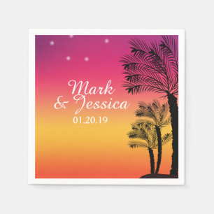 Neon Roze Ombre Tropische Boom Zonsondergang Stran Servet
