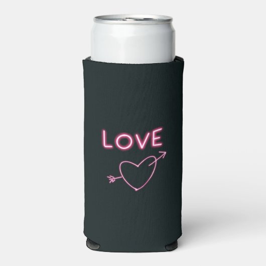 Neon Roze op Black LOVE hart Seltzer Blikjeskoeler (Seltzer Voorkant)