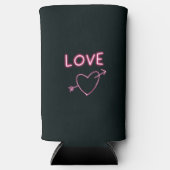 Neon Roze op Black LOVE hart Seltzer Blikjeskoeler (Voorkant)