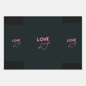 Neon Roze op Black LOVE harten Inpakpapier Vel (Voorkant 3)