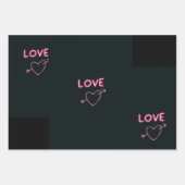 Neon Roze op Black LOVE harten Inpakpapier Vel (Voorkant)