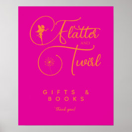 Neon roze Oranje, minimalistische feiharde boeken  Poster