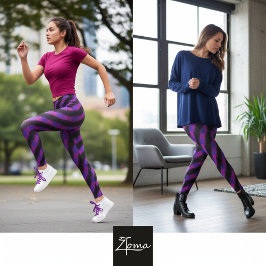 Neon Roze Paarse Glitch Diagonale Streep Leggings