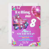 Neon Roze Paarse Meisje Schaats Disco Ball Verjaar Kaart (Voorkant)