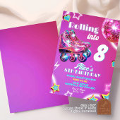 Neon Roze Paarse Meisje Schaats Disco Ball Verjaar Kaart