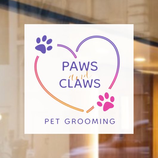 Neon Roze Paarse Pet Grooming Business Raamsticker