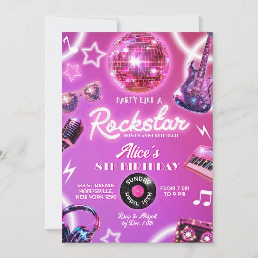 Neon Roze Paarse Rockstar Teen Girl Verjaardagsfee Kaart (Voorkant)