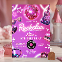Neon Roze Paarse Rockster Tiener Meisje Verjaardag