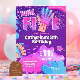 Neon Roze Paarse Slijm High Five Verjaardagsuitnod Kaart