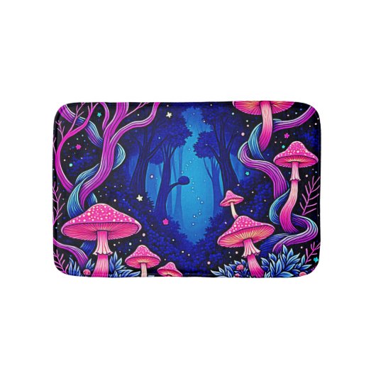 Neon Roze Paddenstoelen Bos Kunst Badmat (Voorkant)